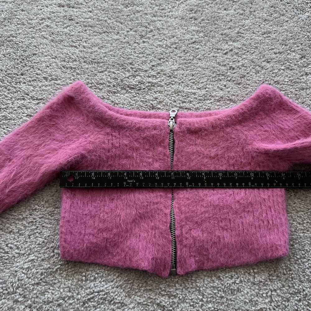 The Ragged Priest Eyelash Fuzzy Knit Sweater‎ Womens S Pink Crop Zip - Picture 8 of 12
